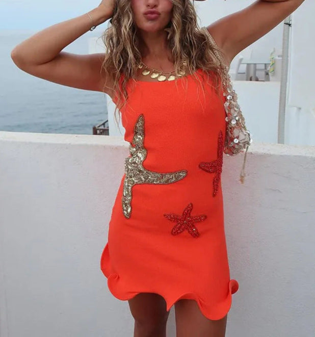 Starfish Mini Jersey Dress - Starry Elegance and Glamour