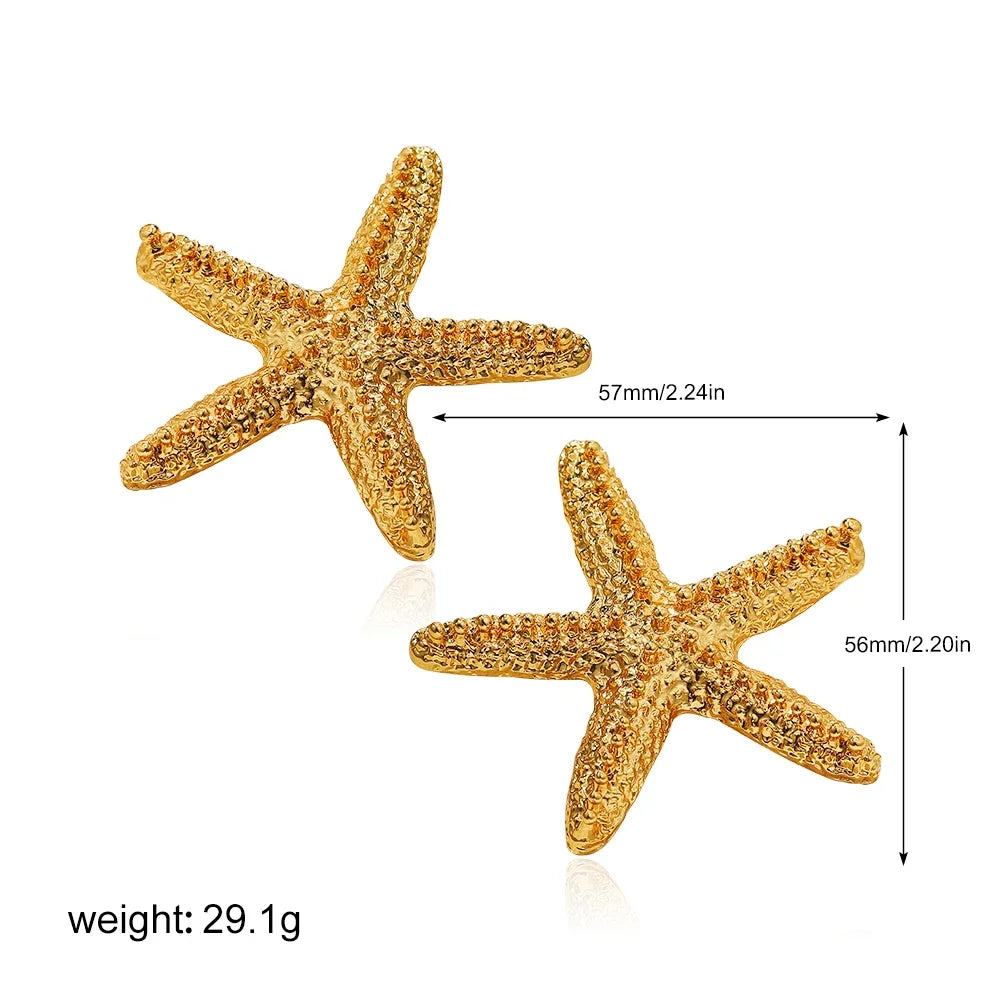 18k Gold Plated Stainless Steel Starfish Earrings - Bohemian and Summer Style