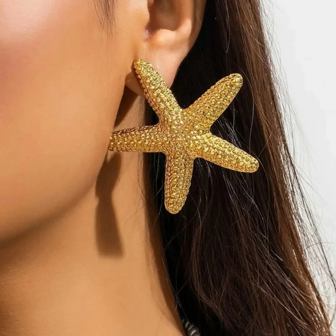 18k Gold Plated Stainless Steel Starfish Earrings - Bohemian and Summer Style