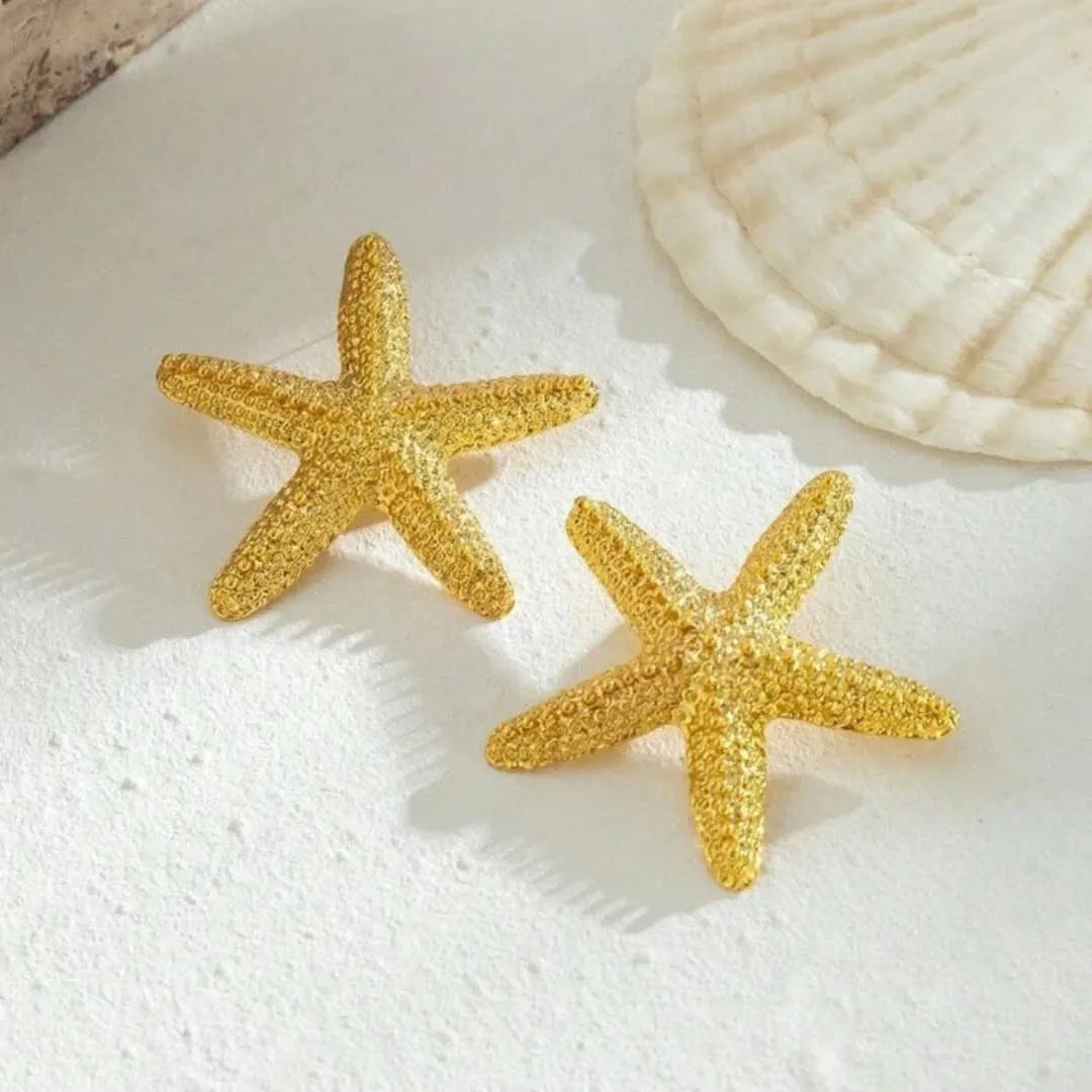 18k Gold Plated Stainless Steel Starfish Earrings - Bohemian and Summer Style