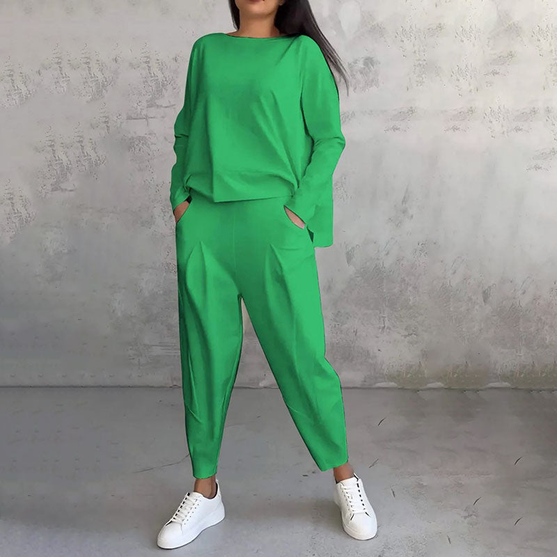 🔥Summer Sale🔥Round-Neck Long-Sleeved Top&Pants 2-Piece Set
