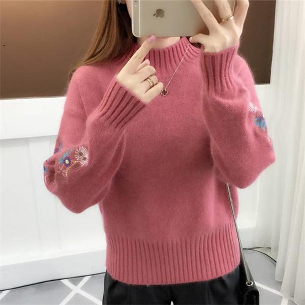 Cashmere Knitted Floral Embroidery Thick Sweater