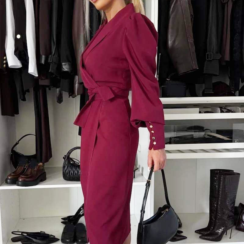 🔥Last Day Sale 49%🔥Women's Long-Sleeve V-Neck Tie Waist Split Dress